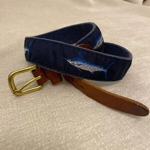 Navy and Brown Leather Belt with Marlin Design